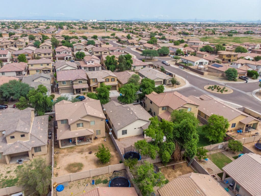 Aerial shot of arizona neighborhood