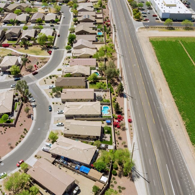 Aerial,View,On,The,Landscape,Of,The,Residential,Street,Of